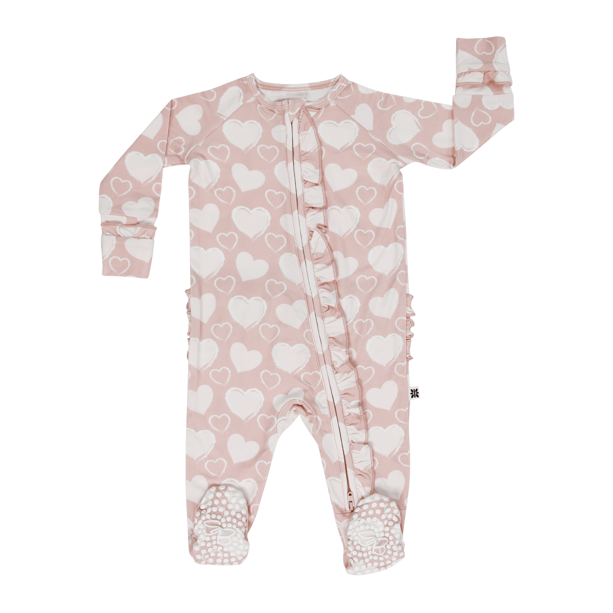 Sweet Bamboo So Much Love Ruffle Footie Two Way Zip Baby Pajama - Everetts Place Boutique - 