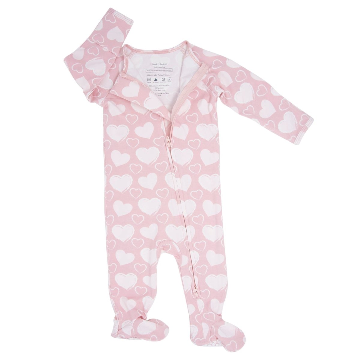 Sweet Bamboo So Much Love Zipper Footie Baby Onesie With Two Way Zip - Everetts Place Boutique - 