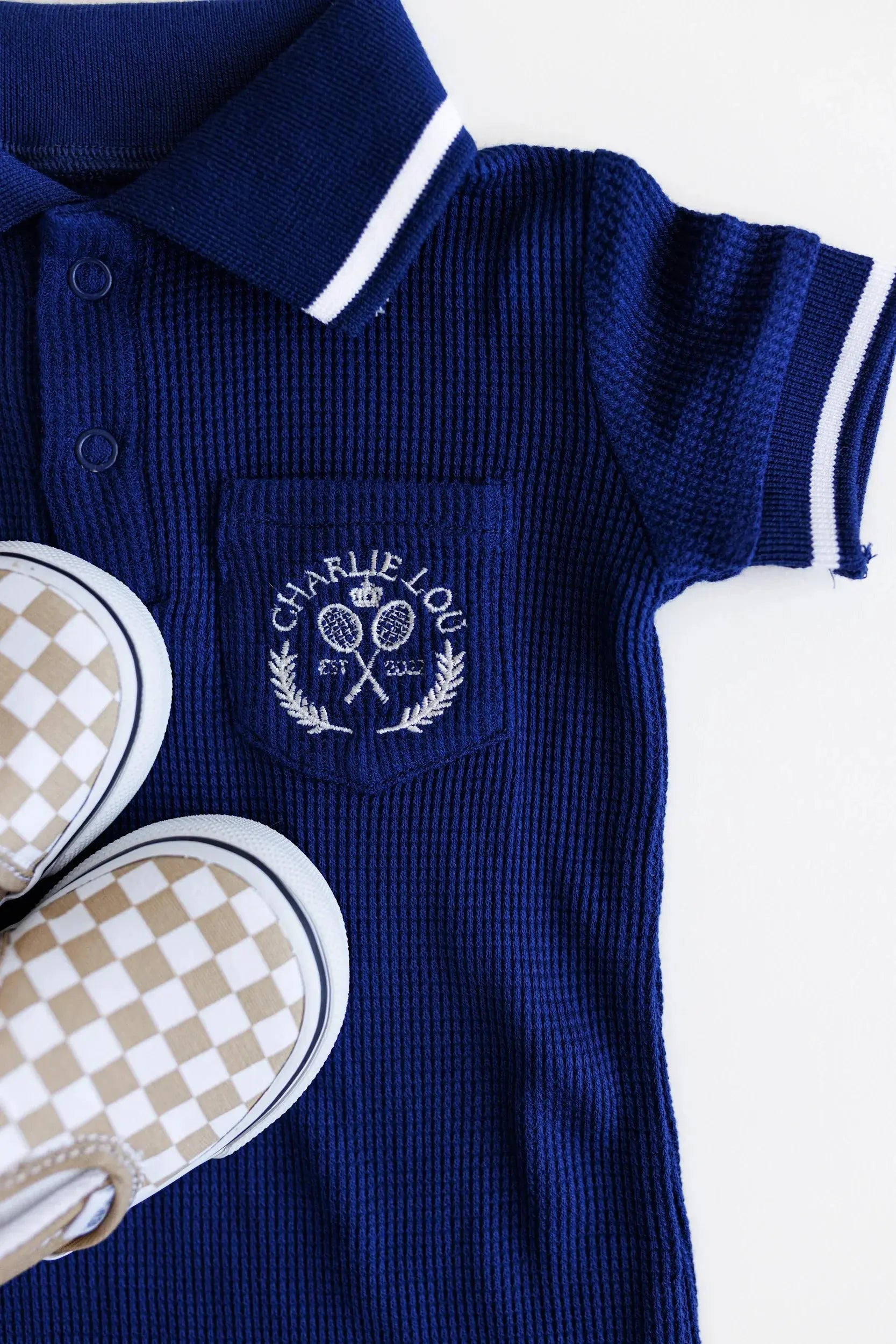 Soft Breathable Waffle Bamboo Polo Romper For Babies Charlie Lou Baby Everetts Place: Online Boutique