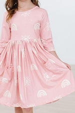 Mila & Rose ® Soft Pink Suns Twirl Dress With Three Quarter Sleeve Pocket - Everetts Place Boutique - 