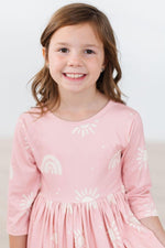 Mila & Rose ® Soft Pink Suns Twirl Dress With Three Quarter Sleeve Pocket - Everetts Place Boutique - 