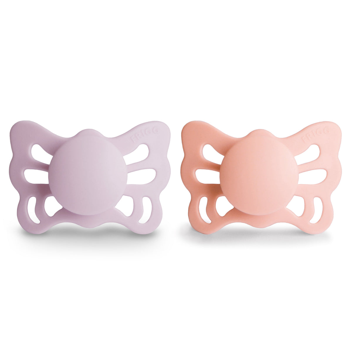 FRIGG Butterfly anatomical silicone pacifier 2-pack, 0-6 months.