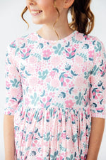 Mila & Rose ® Softly Blooming Three Quarter Sleeve Pocket Twirl Dress - Everetts Place Boutique - 