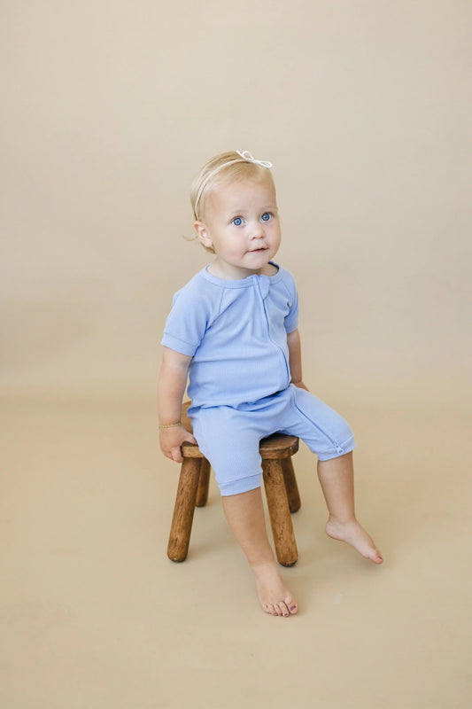 Solid Ribbed Bamboo Shorty Romper for Babies Everyday Wear Little Joy Co. Everetts Place: Online Boutique