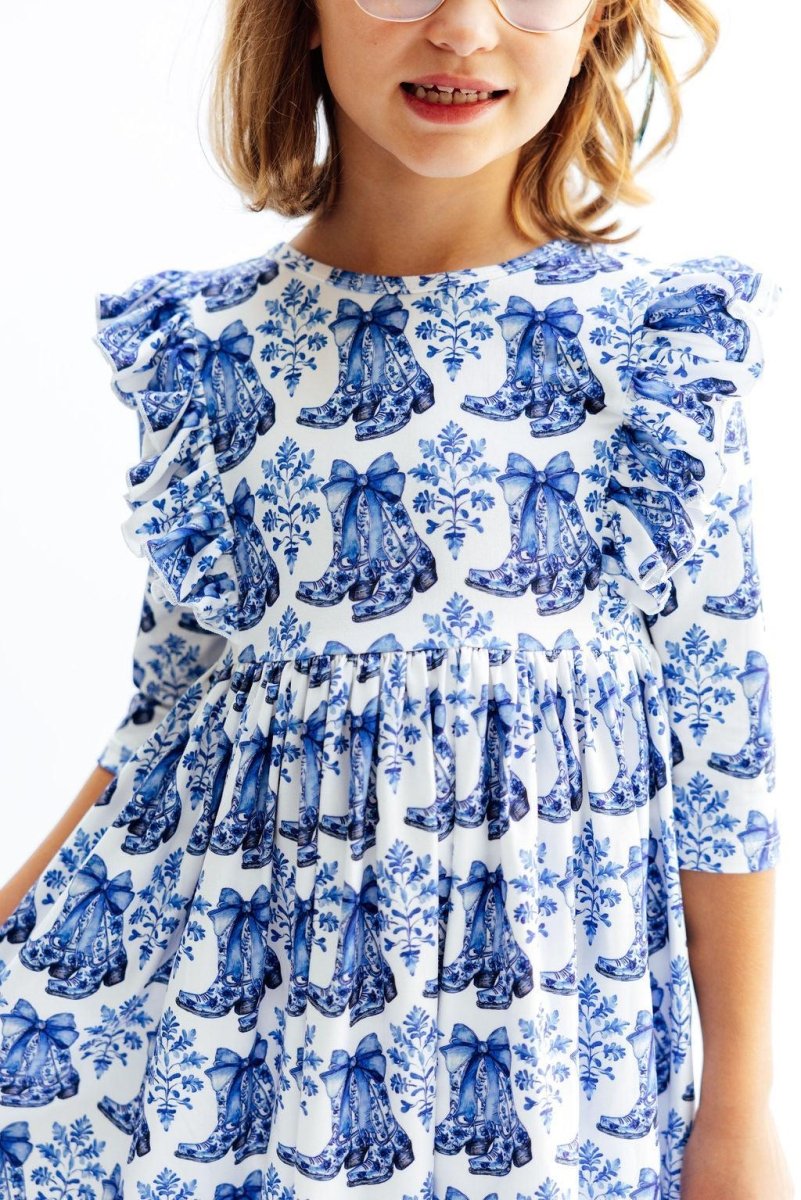Southern Belle 3/4 Sleeve Ruffle Twirl Dress For Girls - Everetts Place Boutique - 