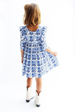Southern Belle 3/4 Sleeve Ruffle Twirl Dress For Girls - Everetts Place Boutique - 