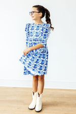 Southern Belle 3/4 Sleeve Ruffle Twirl Dress For Girls - Everetts Place Boutique - 