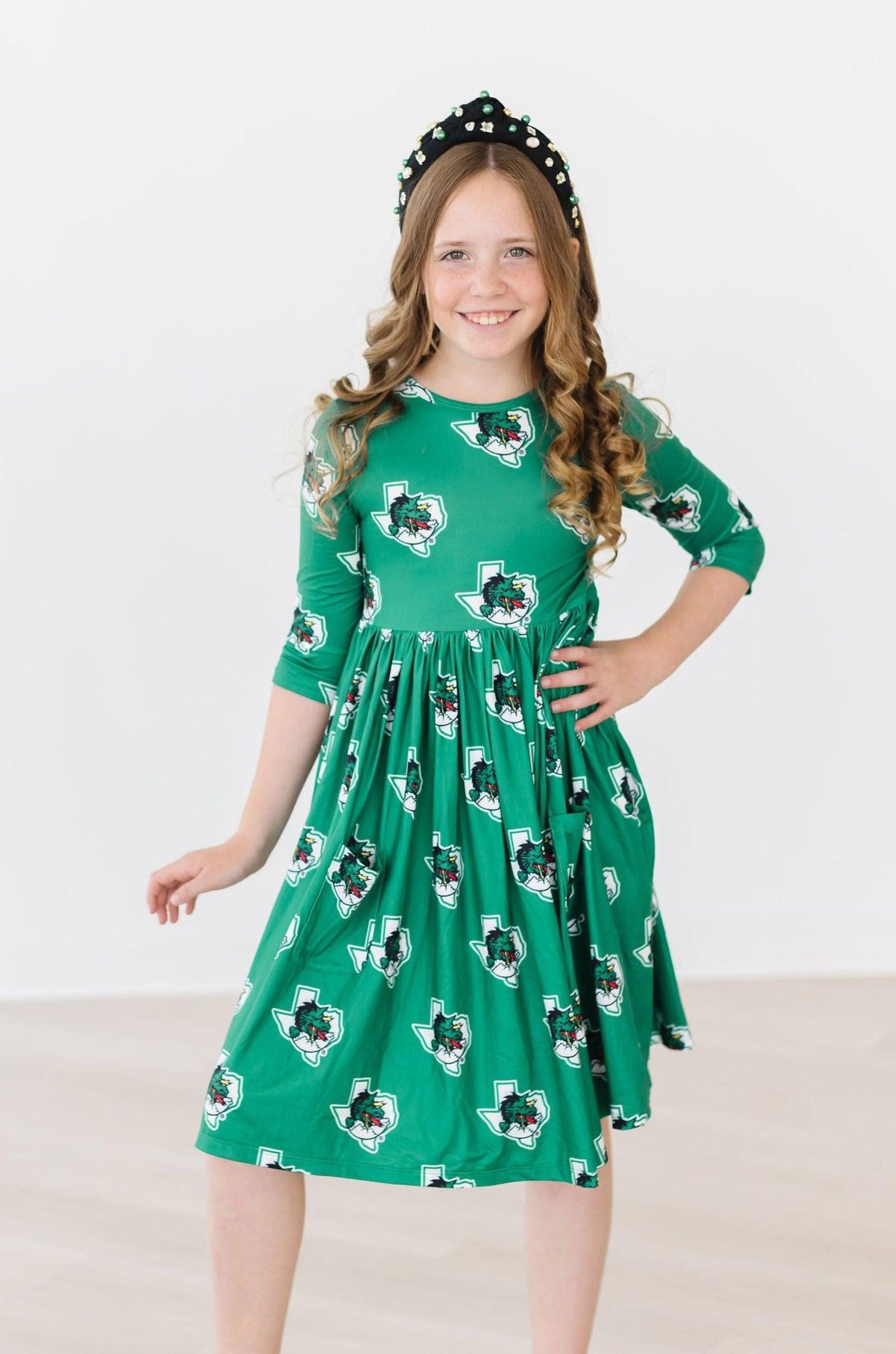 Southlake Carroll Dragons 3/4 Sleeve Pocket Twirl Dress by Mila & Rose ®