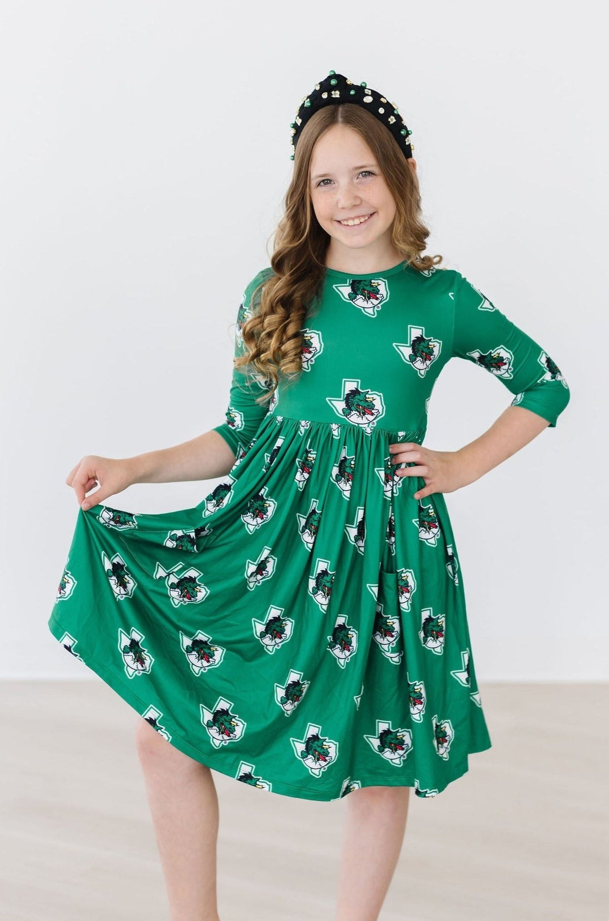 Southlake Carroll Dragons 3/4 Sleeve Pocket Twirl Dress by Mila & Rose ®