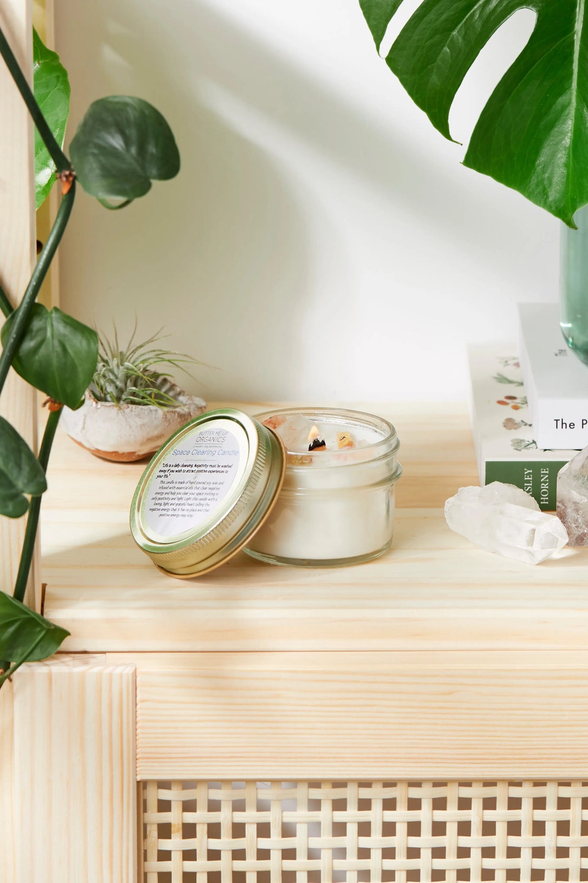 Space Clearing Intention Candle With Crystals Organic Soy Butter Me Up Organics 