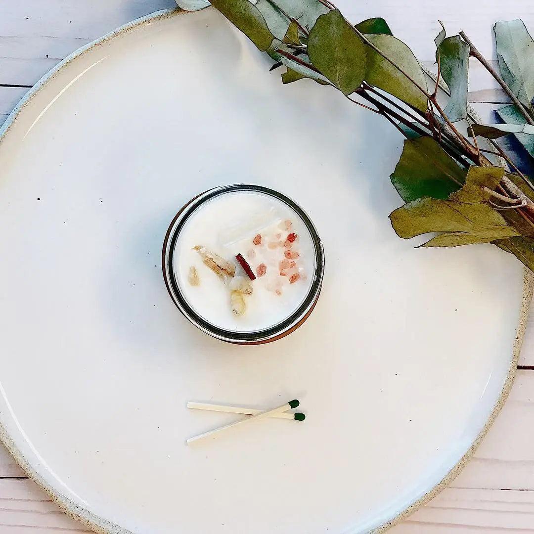 Space Clearing Intention Candle With Crystals Organic Soy Butter Me Up Organics 