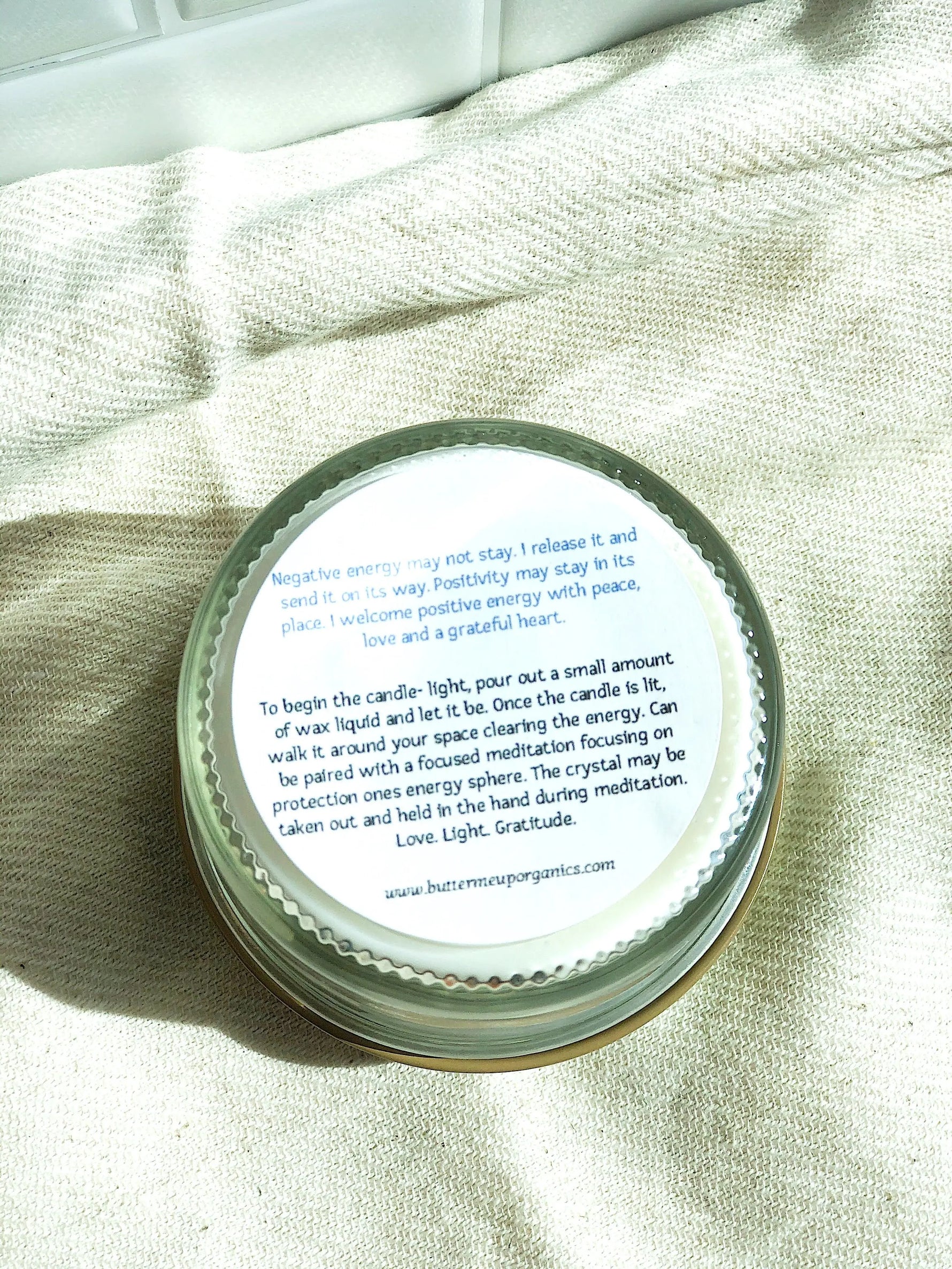 Space Clearing Intention Candle With Crystals Organic Soy Butter Me Up Organics 