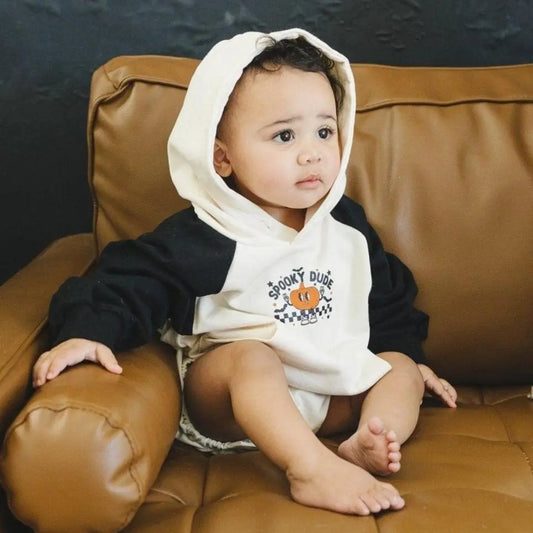 Spooky Dude Hooded Sweatshirt Romper Little Joy Co. Everetts Place: Online Boutique