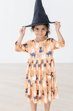Spooky Kitty Three Quarter Sleeve Twirl Pocket Dress Mila & Rose ® Everetts Place: Online Boutique