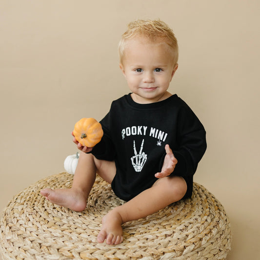 Spooky Mini Skeletons Sweatshirt Romper With Snap Closure Little Joy Co. Everetts Place: Online Boutique