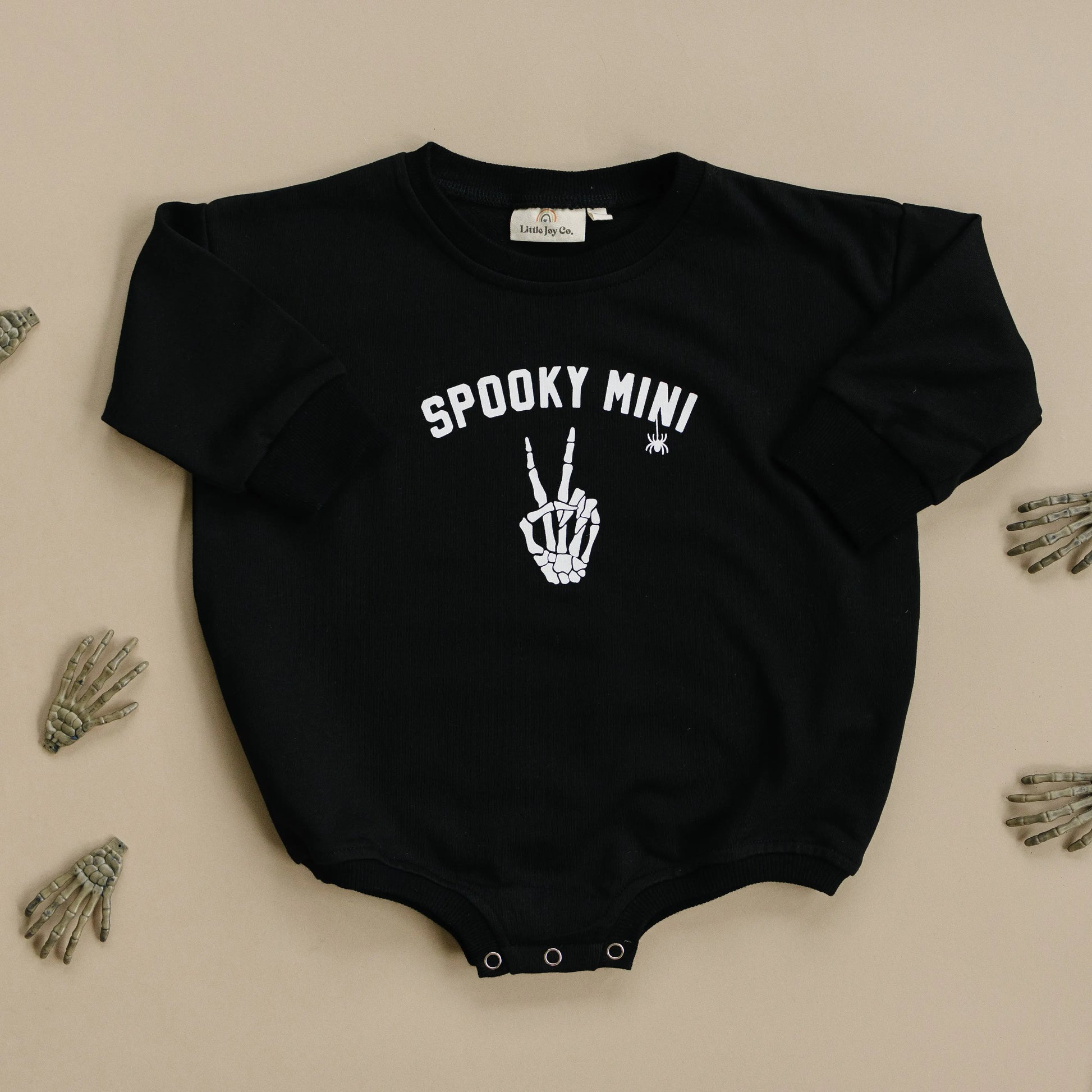 Spooky Mini Skeletons Sweatshirt Romper With Snap Closure Little Joy Co. Everetts Place: Online Boutique