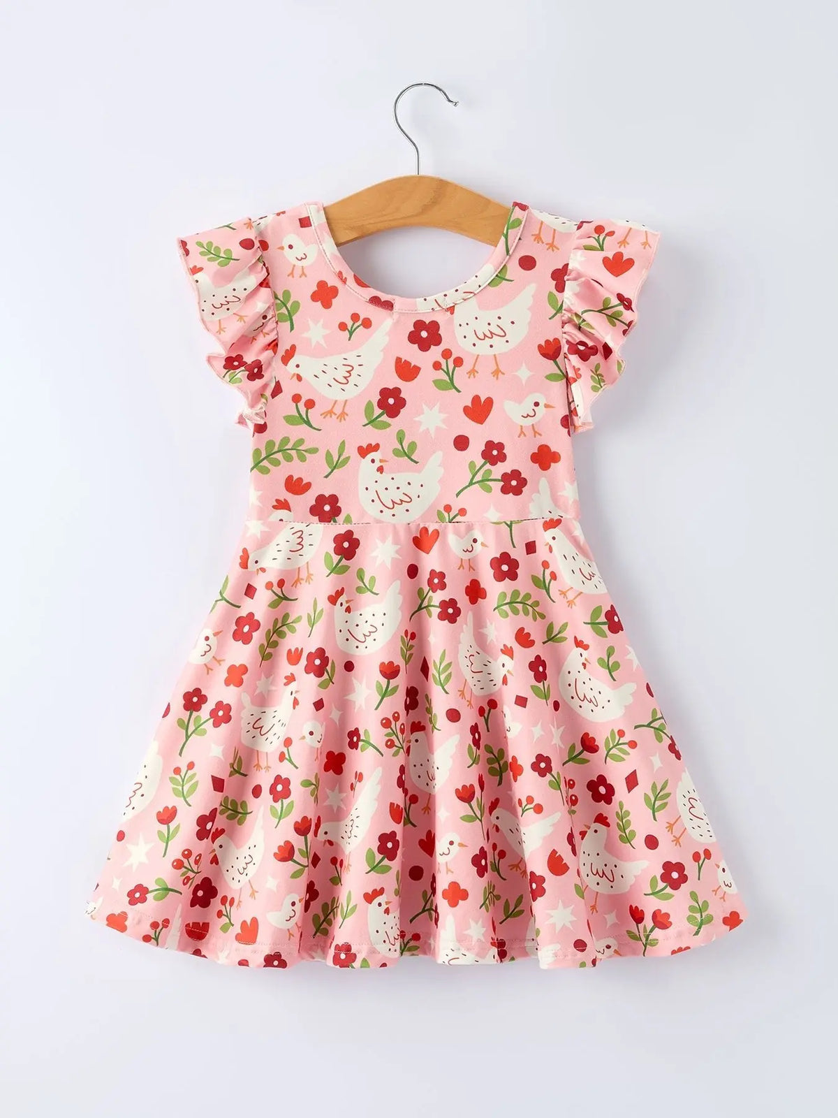 Rylee Faith Designs Spring Chicken Floral Farm Print Girls Dress - 