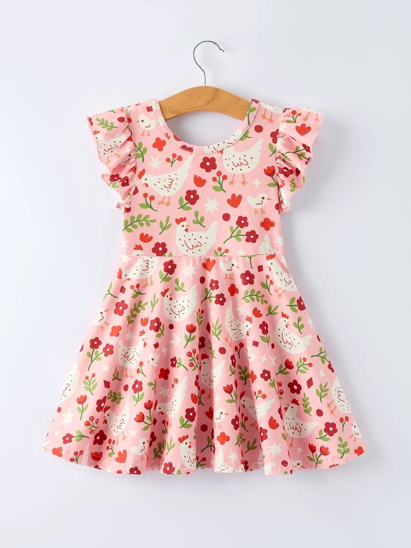 Rylee Faith Designs Spring Chicken Floral Farm Print Girls Dress - 