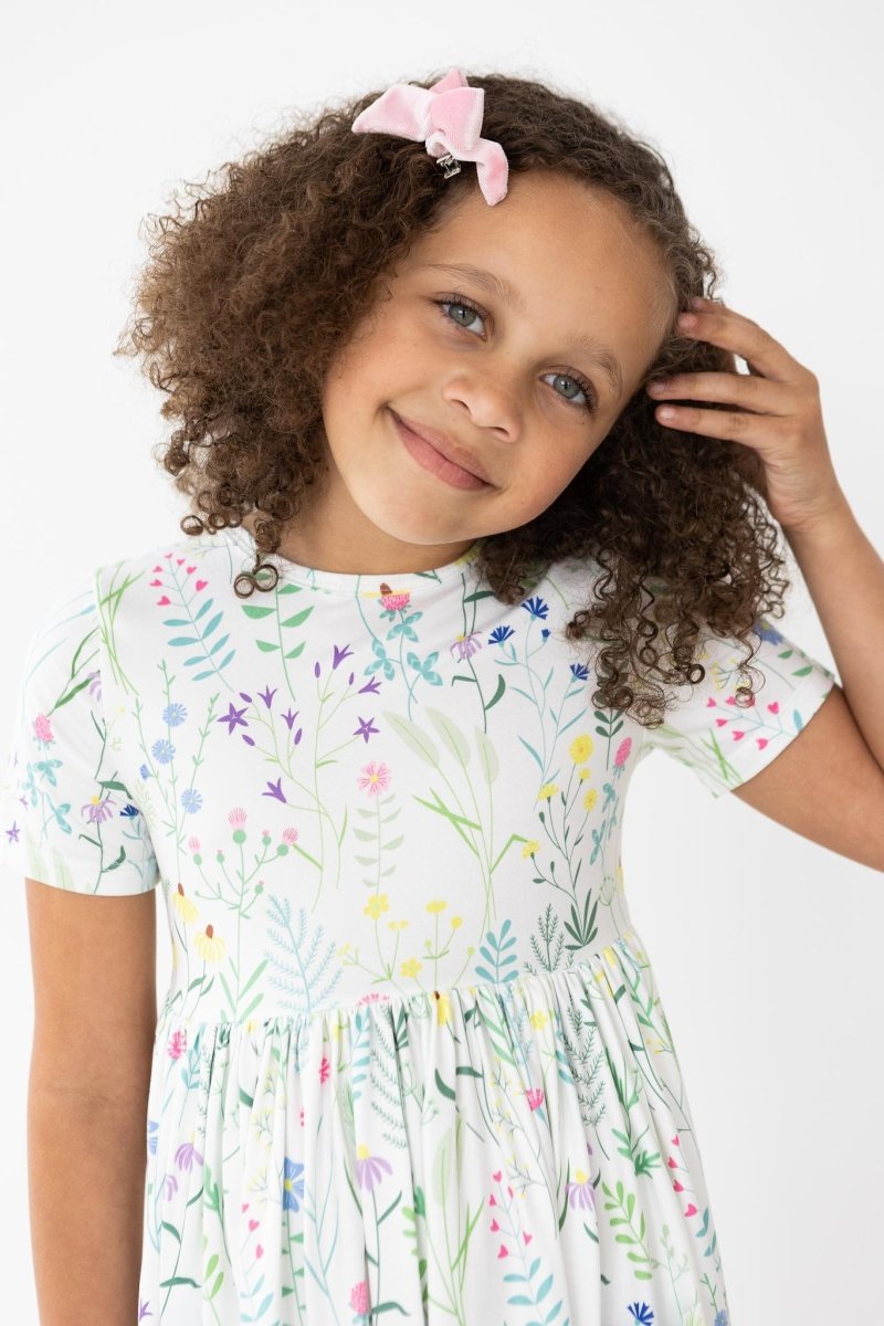 Spring Dandelion Floral Pocket Twirl Dress For Girls - Everetts Place Boutique - 