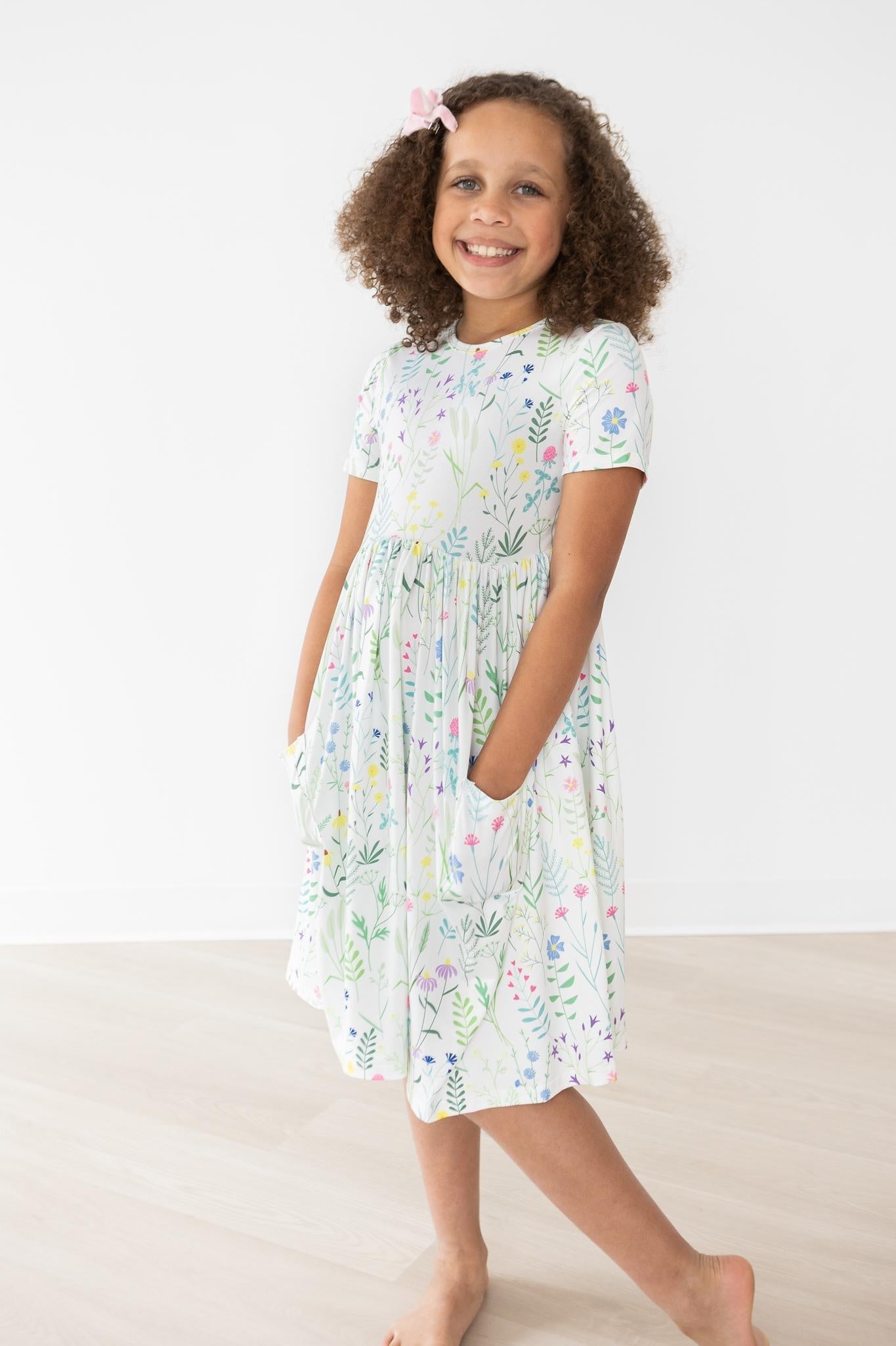 Spring Dandelion Floral Pocket Twirl Dress For Girls Mila & Rose ® Everetts Place: Online Boutique