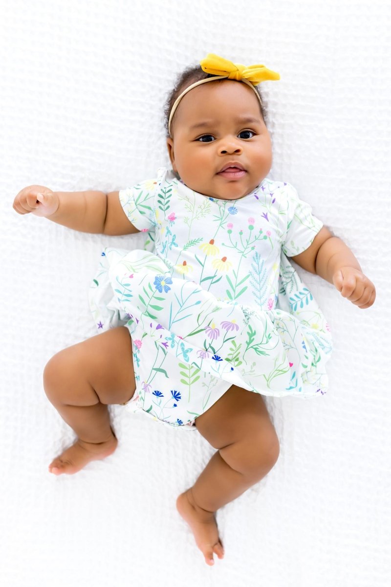 Spring Dandelion Floral Short Sleeve Twirl Bodysuit - Everetts Place Boutique - 