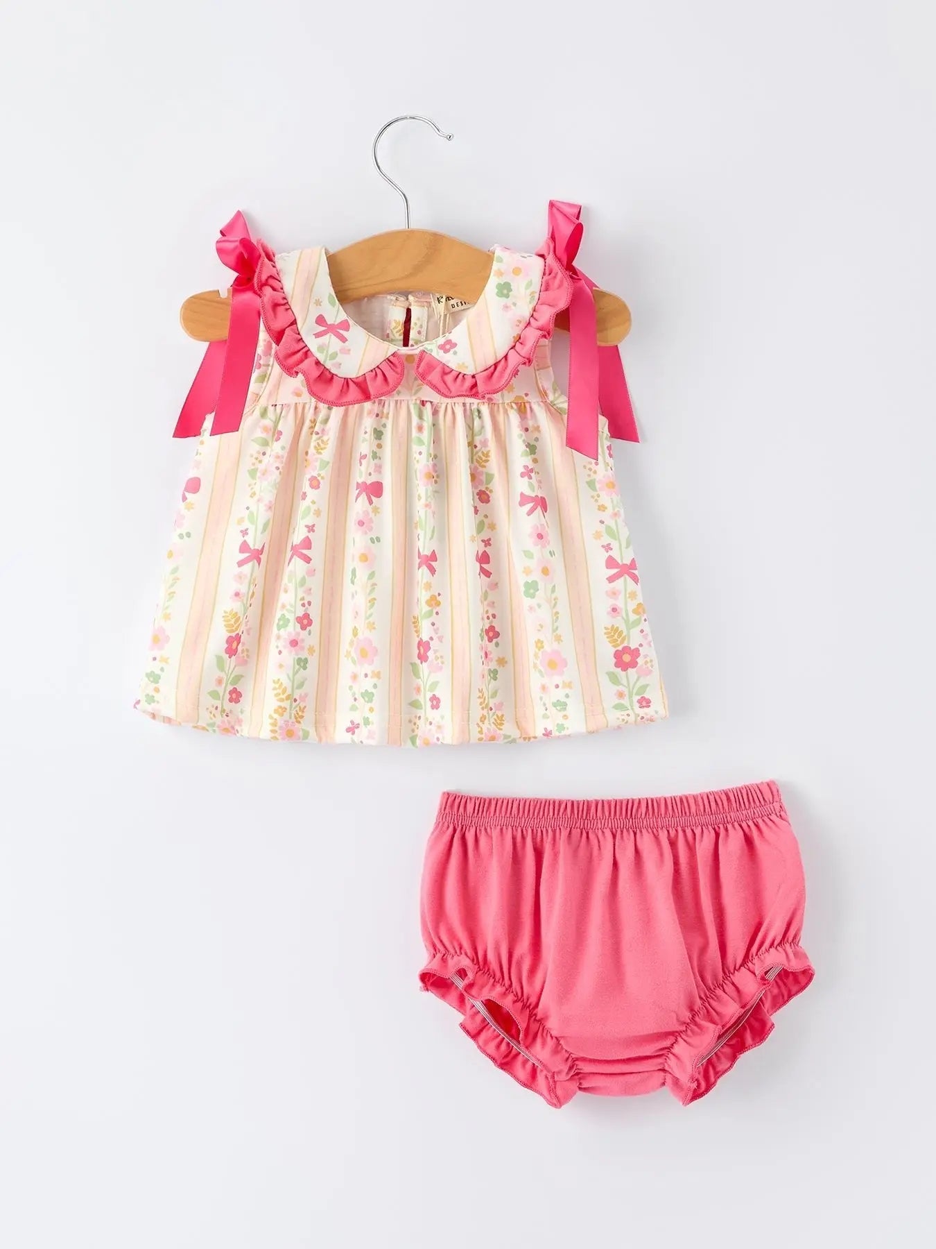 Rylee Faith Designs Spring Floral Bow Ruffle Girl Bloomer Set - 