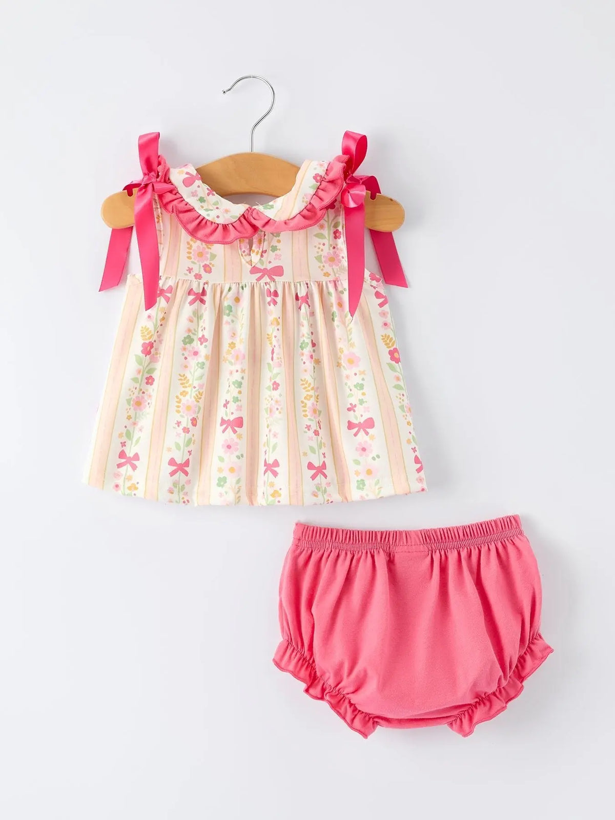 Rylee Faith Designs Spring Floral Bow Ruffle Girl Bloomer Set - 