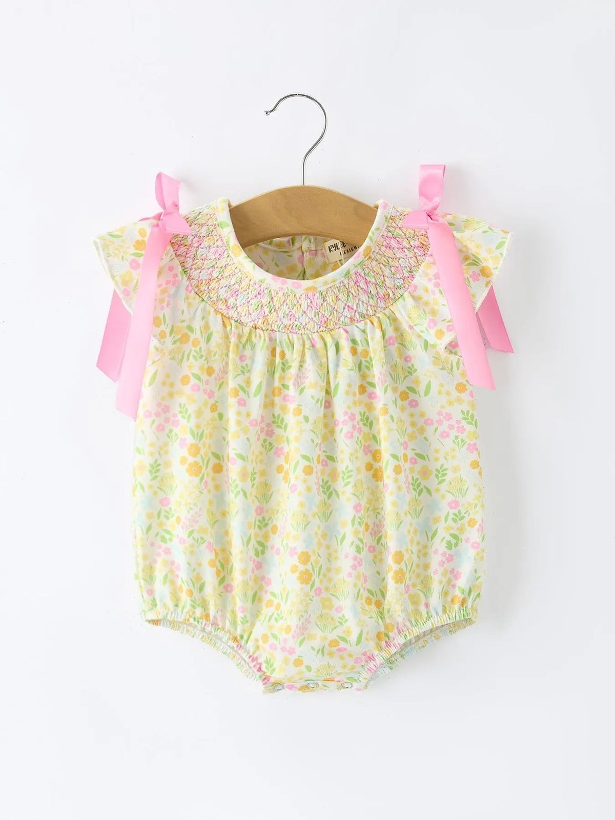 Rylee Faith Designs Spring Floral Smocked Baby Girl Romper - 