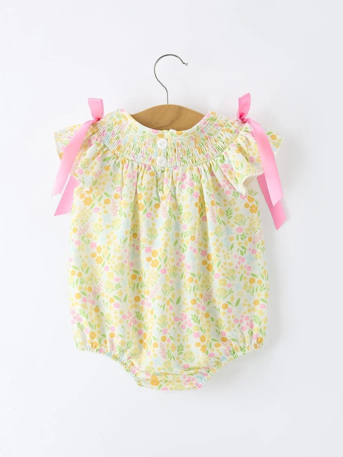 Rylee Faith Designs Spring Floral Smocked Baby Girl Romper - 