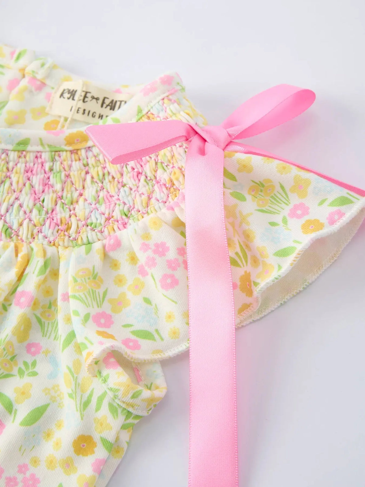 Rylee Faith Designs Spring Floral Smocked Baby Girl Romper - 