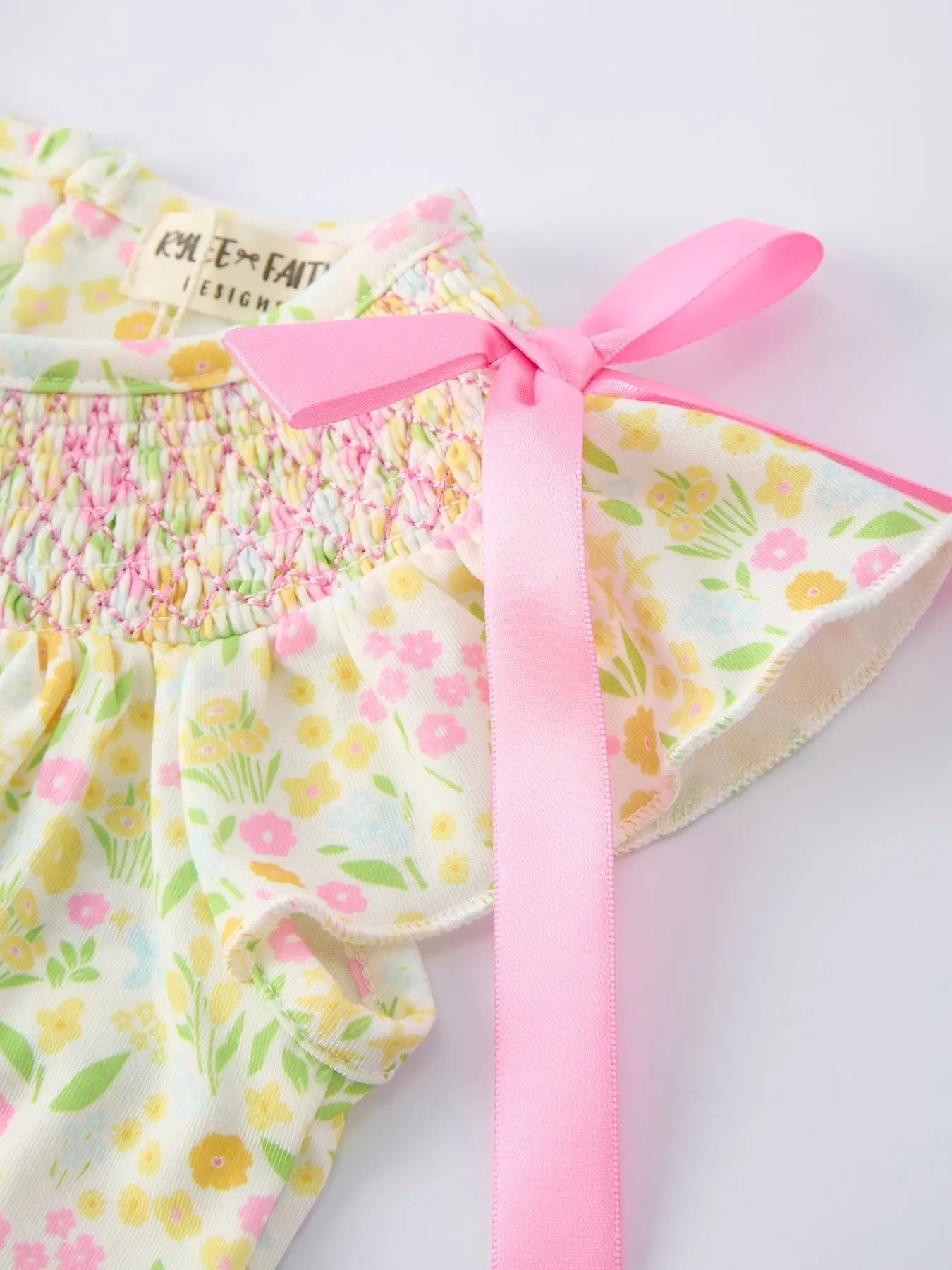 Rylee Faith Designs Spring Floral Smocked Baby Girl Romper - 