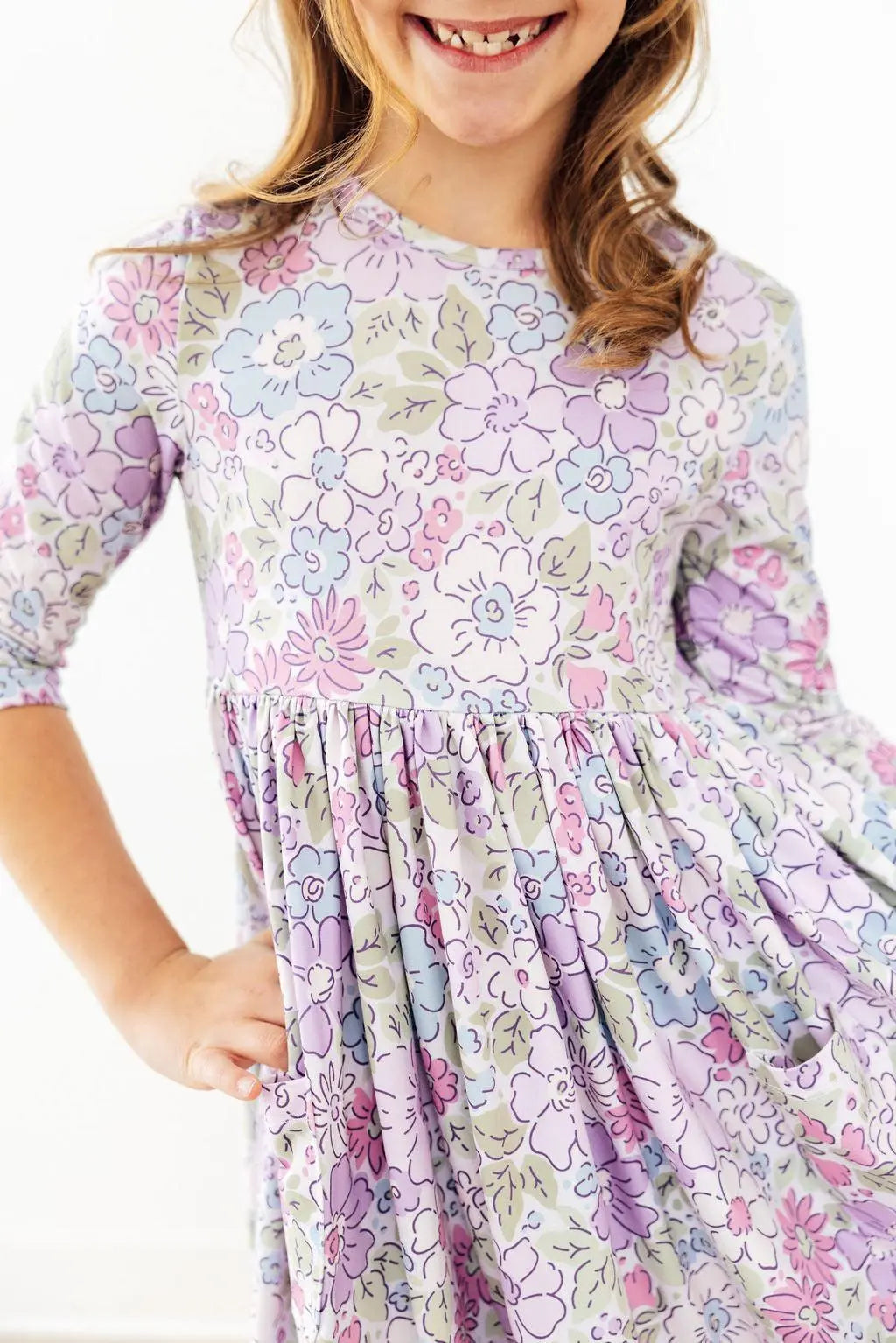 Mila & Rose ® Spring Gardens 3/4 Sleeve Pocket Twirl Dress - 