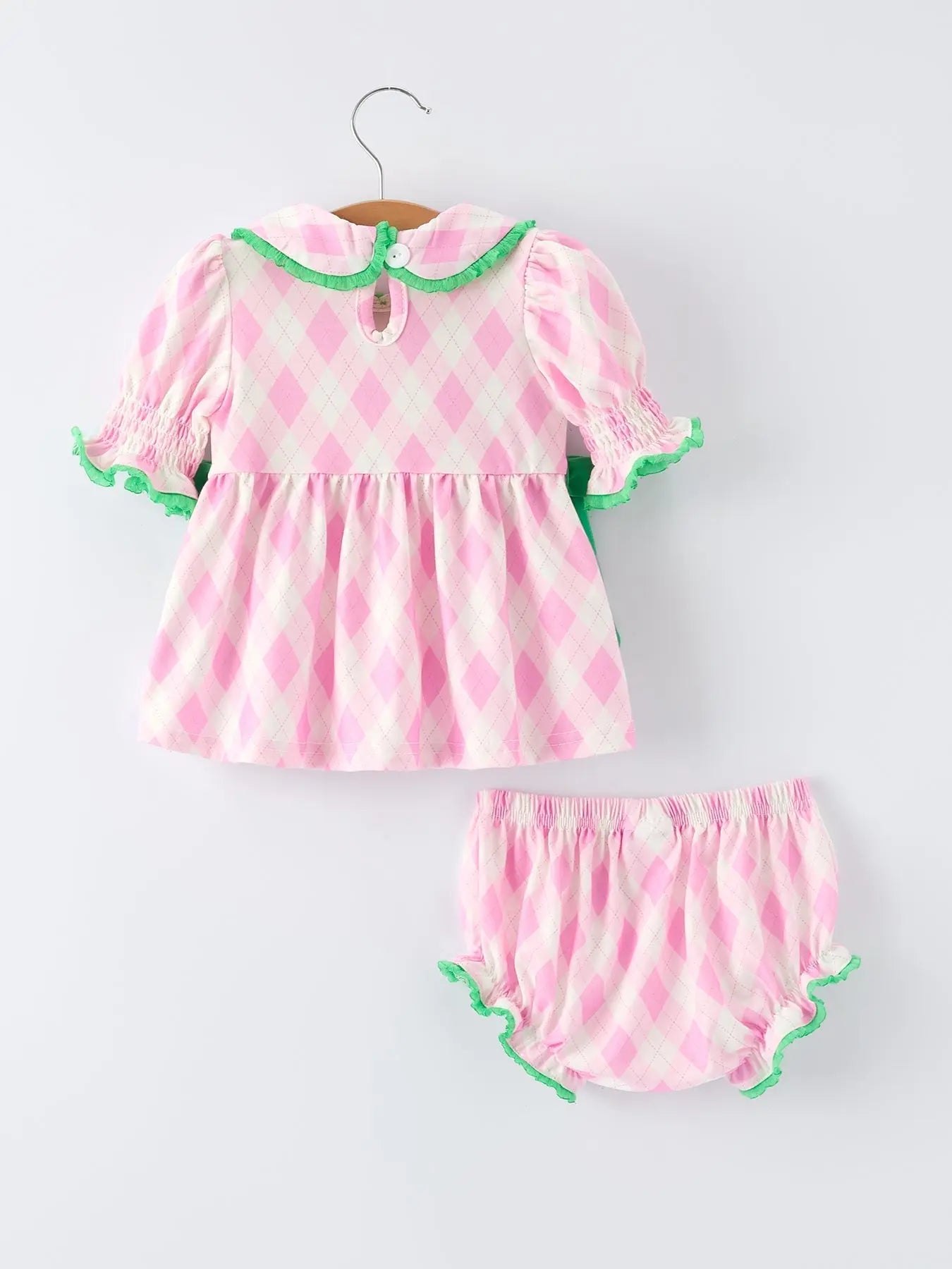 Rylee Faith Designs Spring Golf Embroidered Baby Girls Smocked Bow Bloomer Set - 