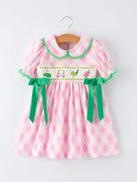 Rylee Faith Designs Spring Golf Embroidered Girls Smocked Bow Dress - 