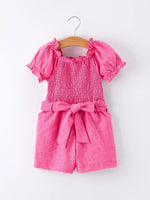 Rylee Faith Designs Spring Hot Pink Short - sleeved Girls Jumpsuit - 