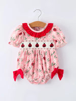 Rylee Faith Designs Spring Ladybug Smocked Embroidered Baby Girls Romper - 