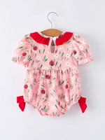 Rylee Faith Designs Spring Ladybug Smocked Embroidered Baby Girls Romper - 