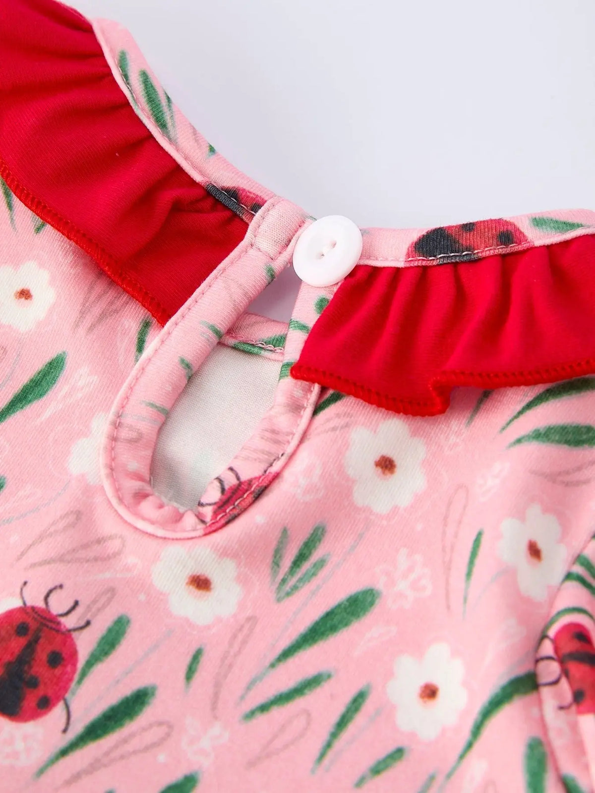 Rylee Faith Designs Spring Ladybug Smocked Embroidered Baby Girls Romper - 