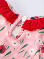 Rylee Faith Designs Spring Ladybug Smocked Embroidered Baby Girls Romper - 