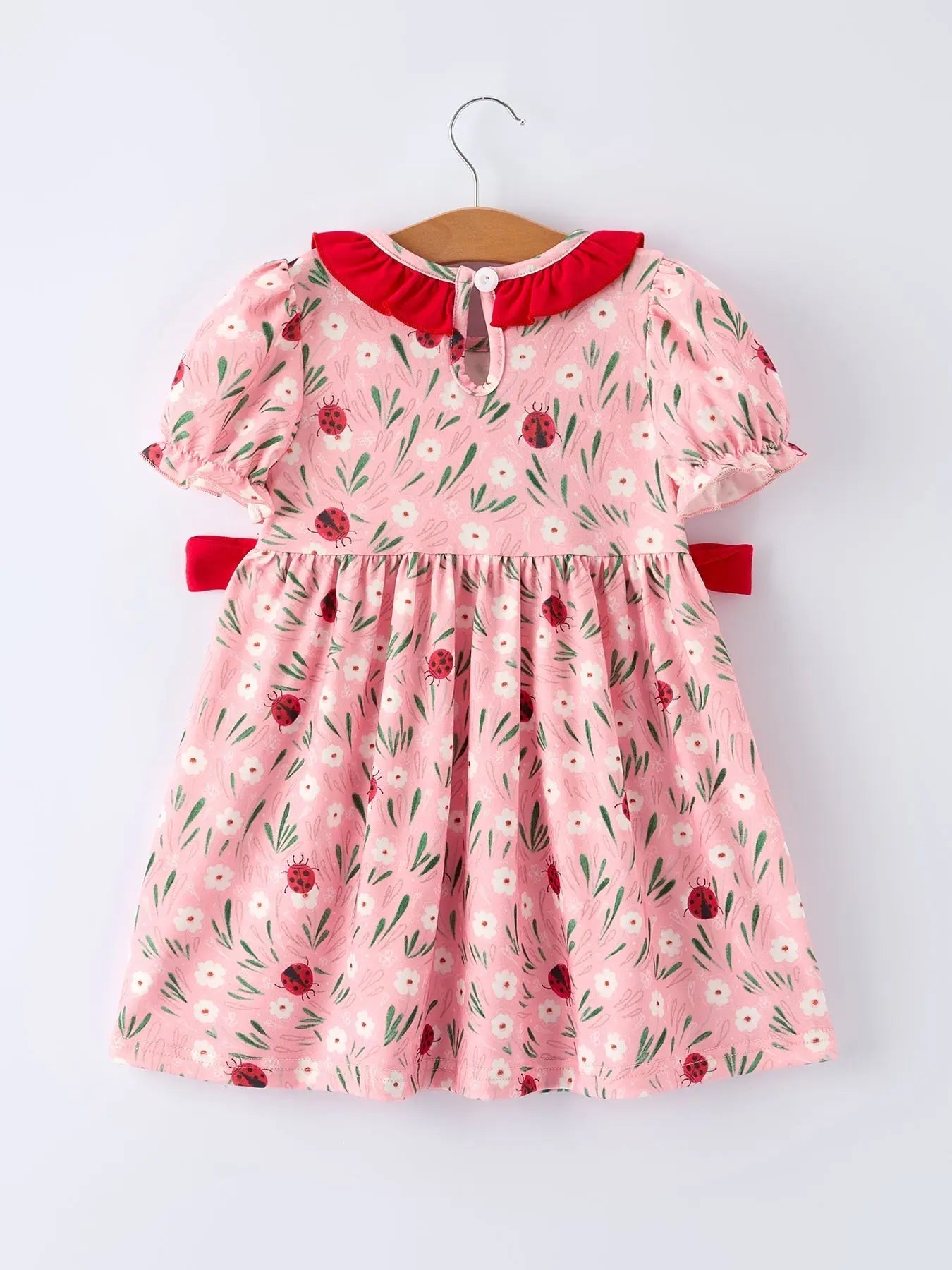 Rylee Faith Designs Spring Ladybug Smocked Embroidered Girls Dress - 