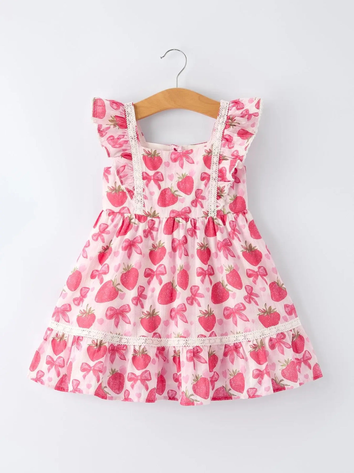 Rylee Faith Designs Spring Strawberry Bow Print Girls' Dress - 