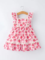 Rylee Faith Designs Spring Strawberry Bow Print Girls' Dress - 