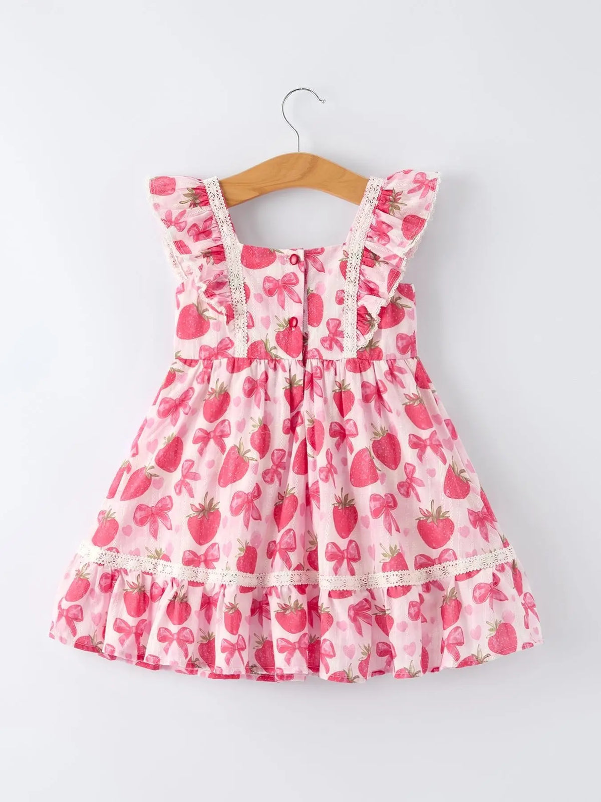 Rylee Faith Designs Spring Strawberry Bow Print Girls' Dress - 