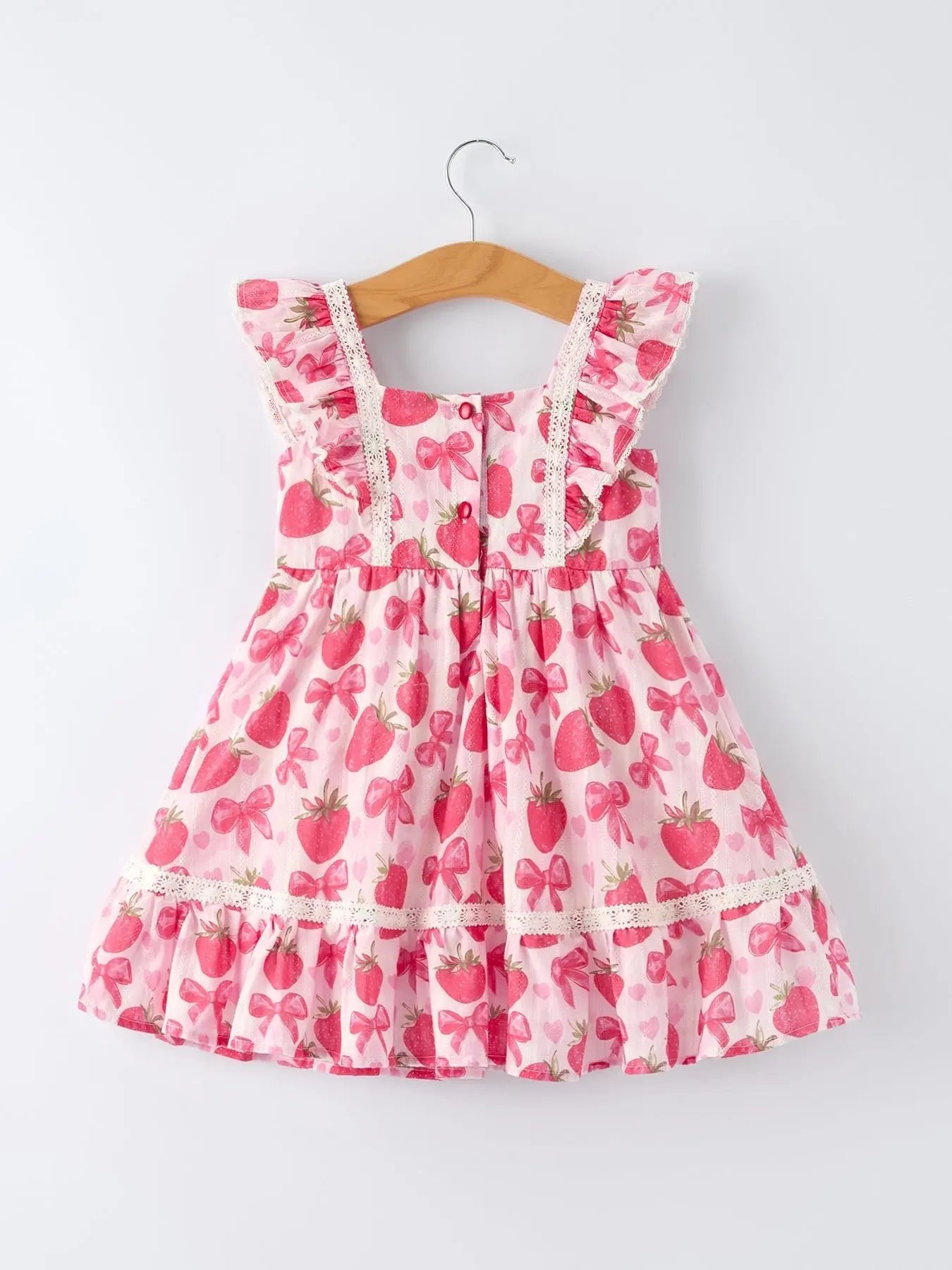 Rylee Faith Designs Spring Strawberry Bow Print Girls' Dress - 