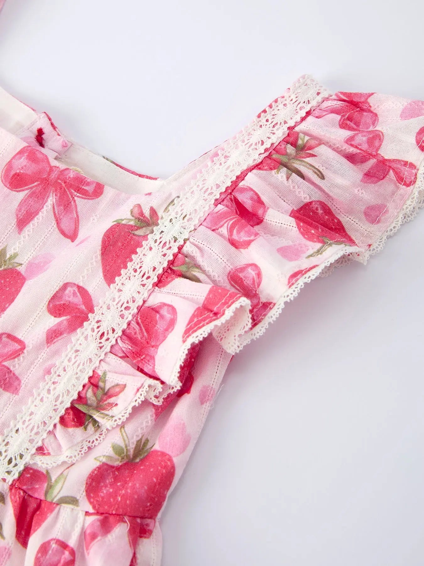 Rylee Faith Designs Spring Strawberry Bow Print Girls' Dress - 
