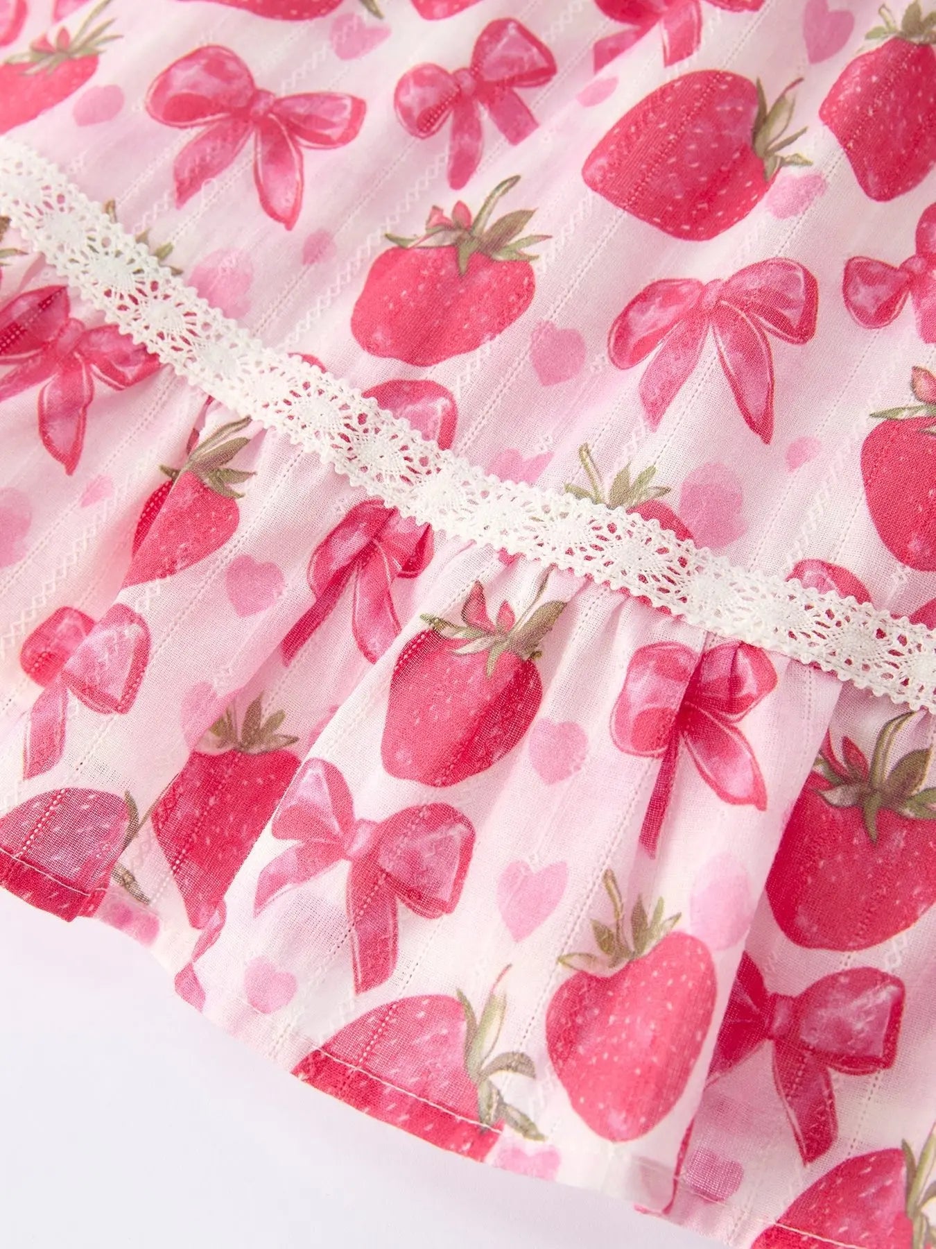 Rylee Faith Designs Spring Strawberry Bow Print Girls' Dress - 