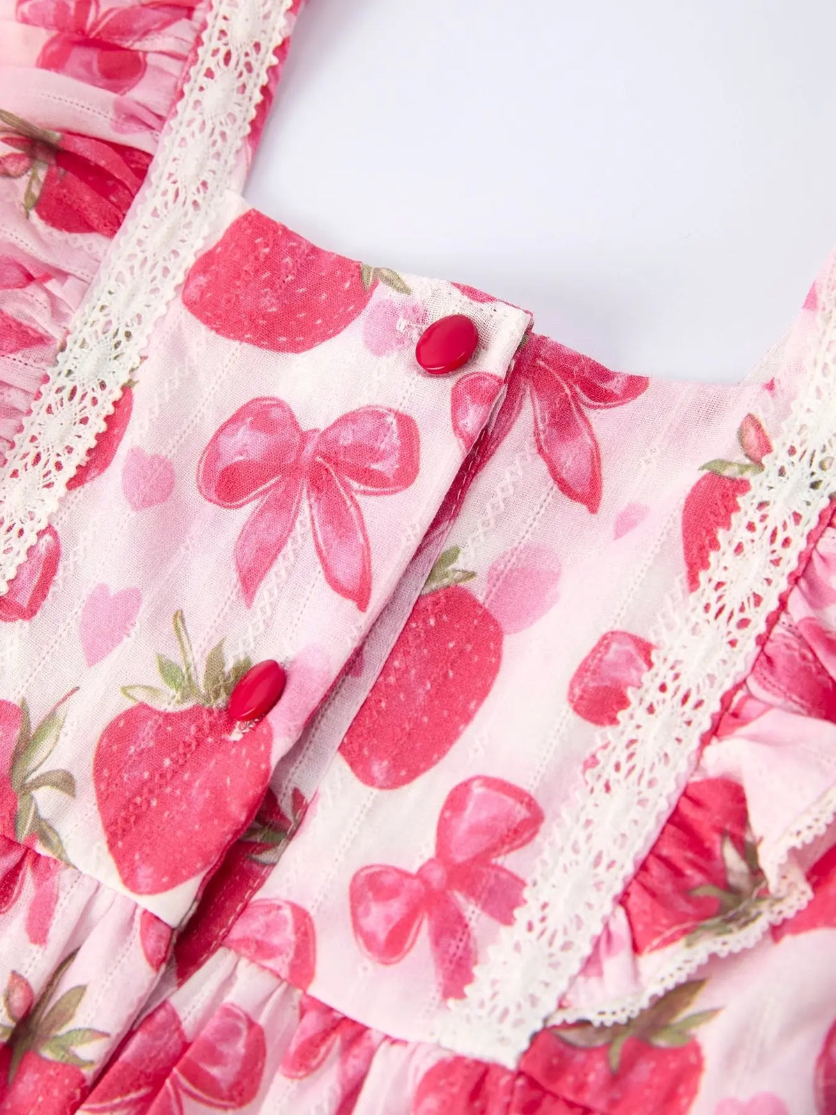 Rylee Faith Designs Spring Strawberry Bow Print Girls' Dress - 