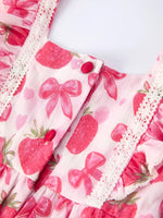 Rylee Faith Designs Spring Strawberry Bow Print Girls' Dress - 