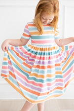Spring Stripes Short Sleeve Pocket Twirl Dress For Girls Mila & Rose ® Everetts Place: Online Boutique