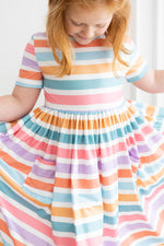 Spring Stripes Short Sleeve Pocket Twirl Dress For Girls Mila & Rose ® Everetts Place: Online Boutique